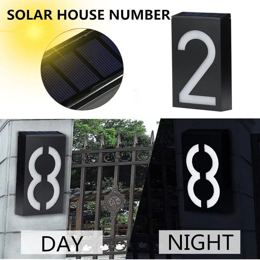 Solar LED House Number Outdoor Address Lights Waterproof Garden Digital Solar Powered Address Sign Lighted Up for Home Yard Door