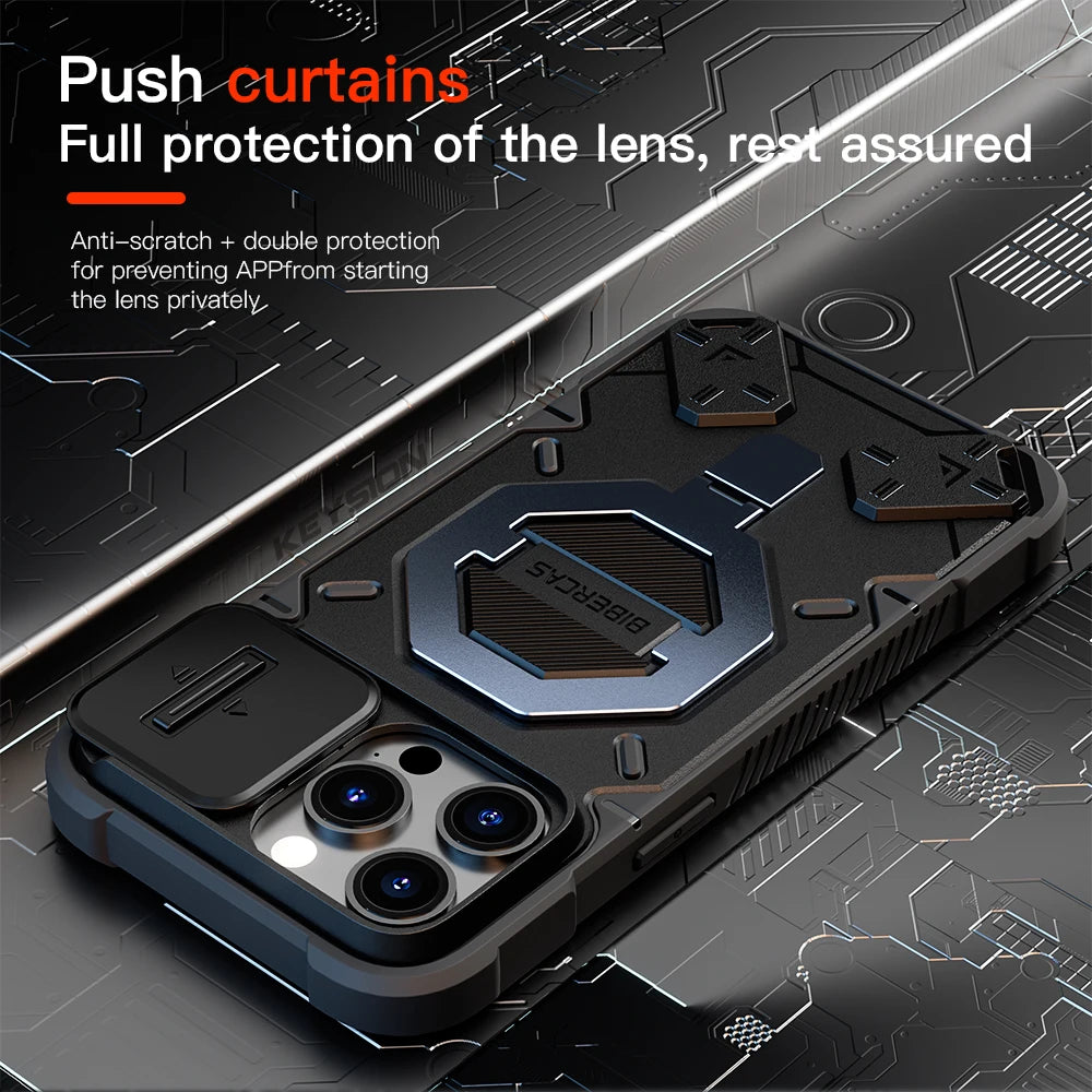 KEYSION Shockproof Case for MagSafe for iPhone 15 Pro Max 15Plus Silicone+PC Magnet Ring Stand Phone Cover.