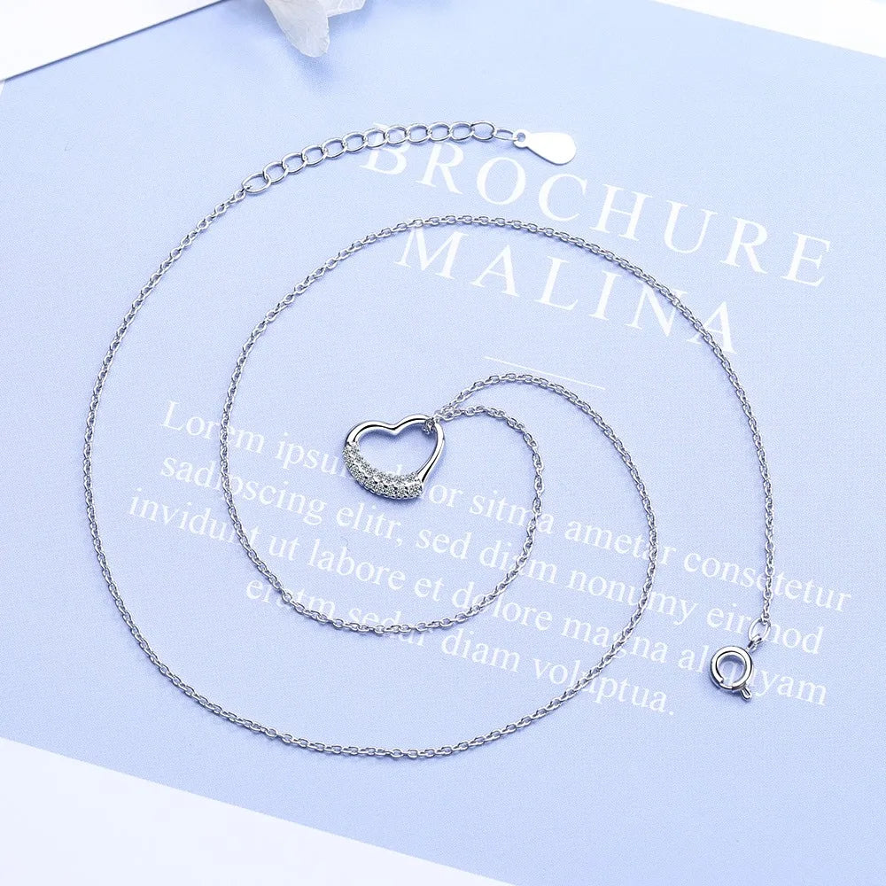 Sterling Silver Female Zircon Heart Necklaces For Women