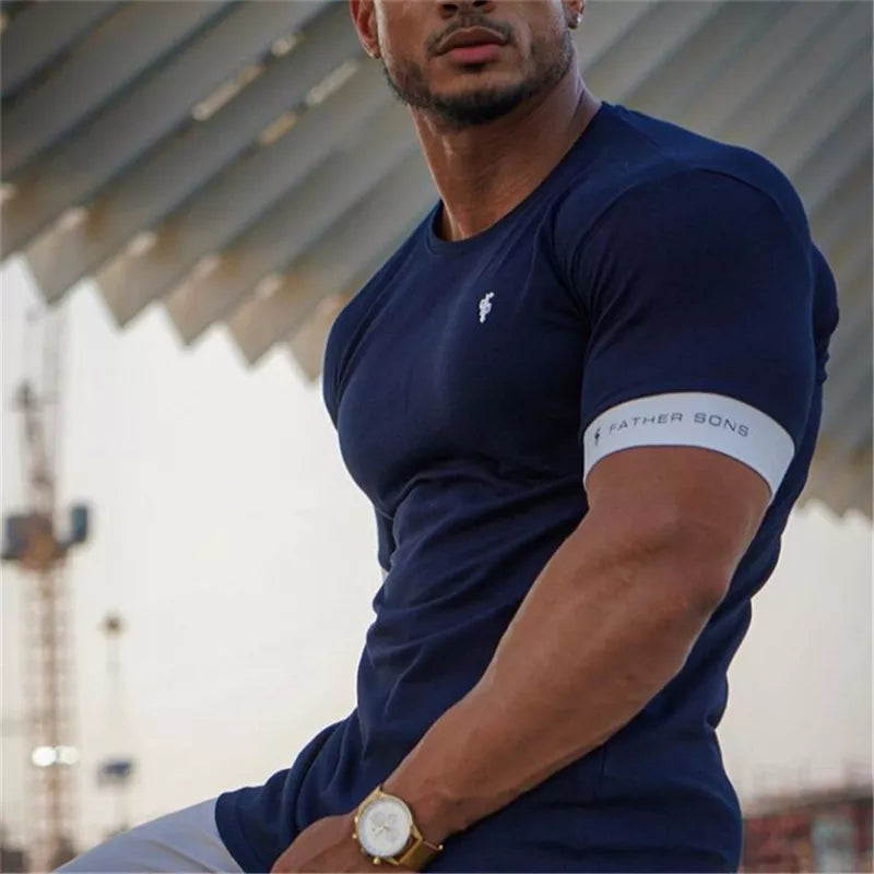 Gym T-shirt Men Short sleeve Casual Slim Male Fitness Bodybuilding shirt Workout