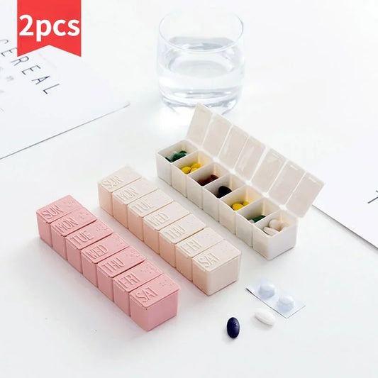 2Pcs/Set Travel Pill Box Holder Weekly Medicine Storage Organizer Container