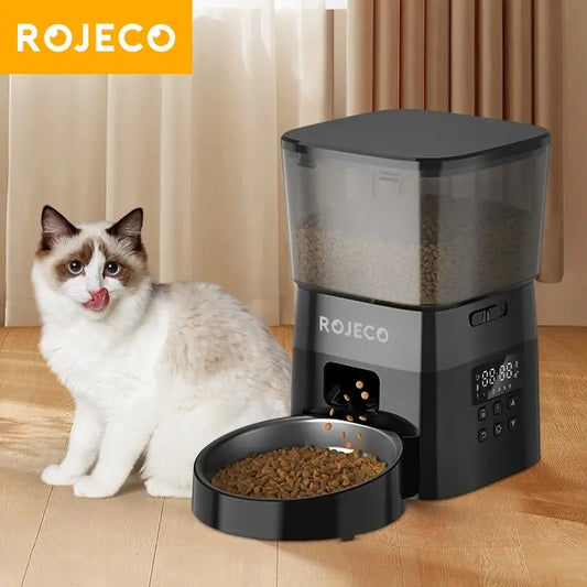 ROJECO Automatic Pet Feeder Button Version Auto Dog/Cat Food Dispenser Accessories Smart Control