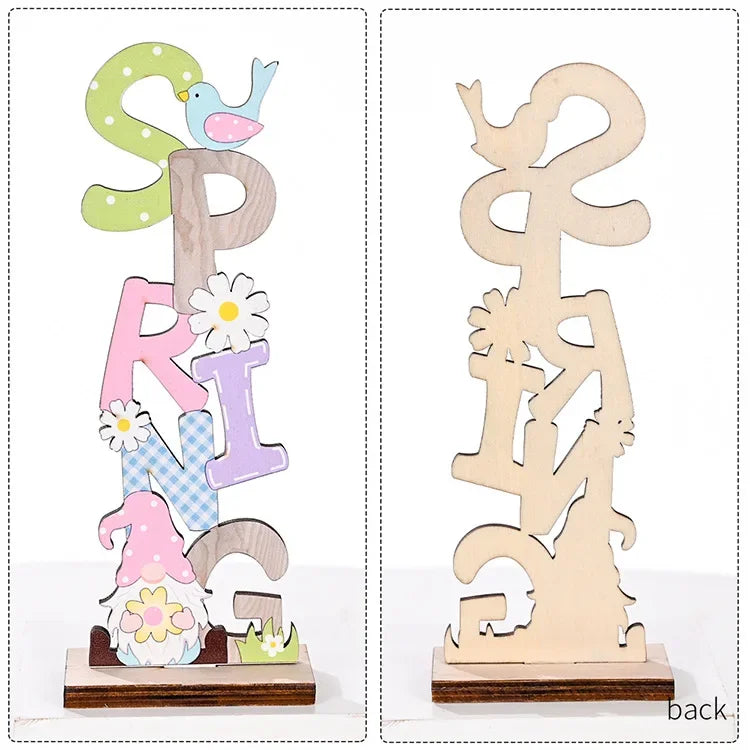 2024 Spring Easter Wooden Letter Ornaments DIY Bunny Vertical Ornaments Happy Easter Day Party Decor Rabbit Home Desktop Decor