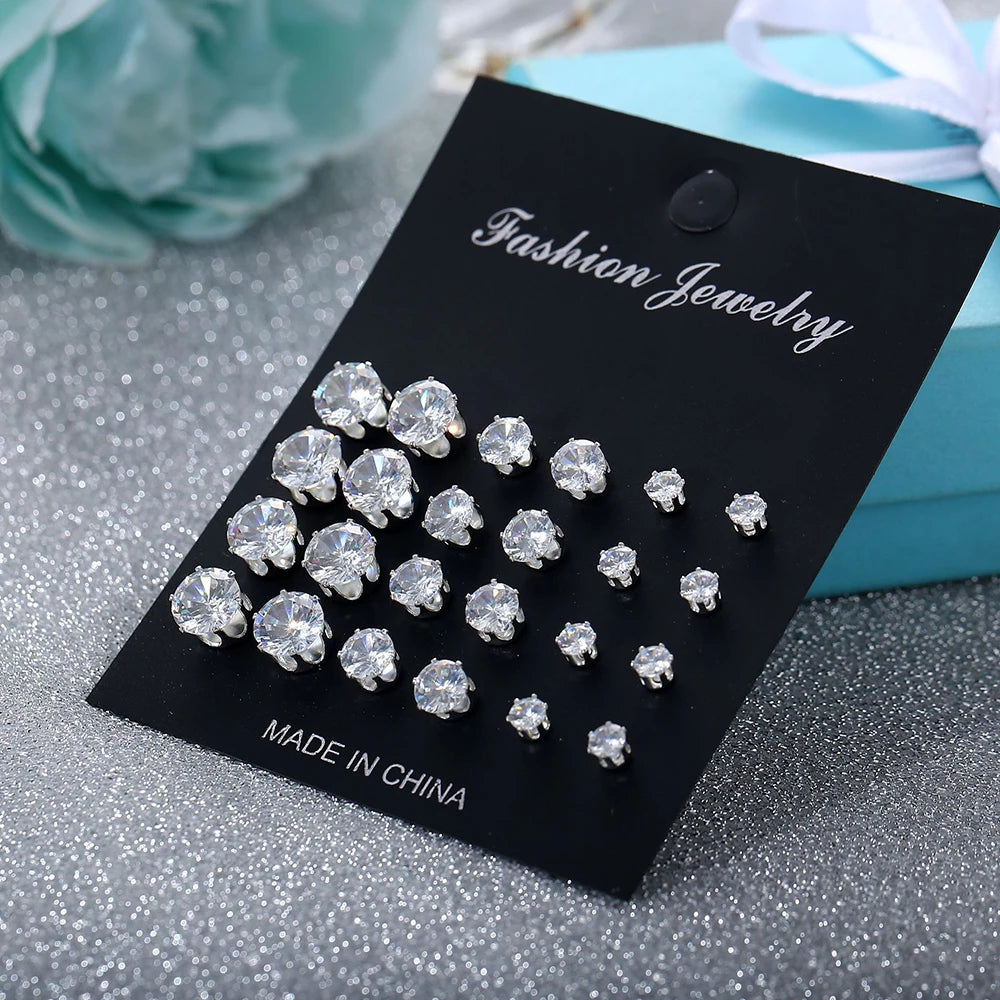 Mixed Size Cubic Zircon Earrings Set