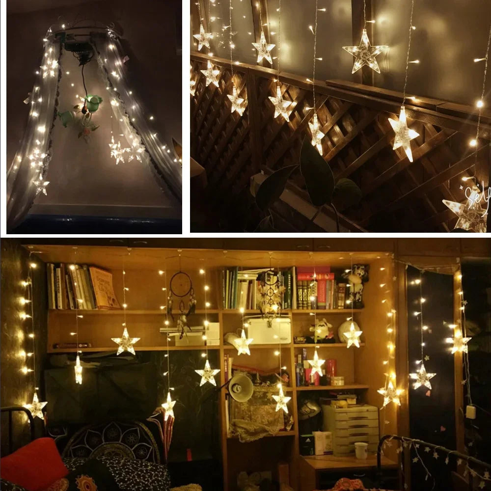 Christmas Star String Lights LED Garland Curtain Fairy light 2.5M Outdoor Indoor For Bedroom Home Party New Year Decoration 2025