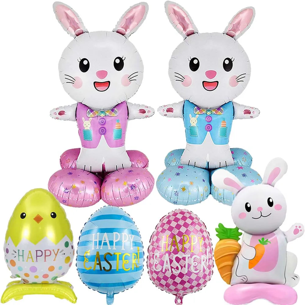 Easter Party Decor Egg Bunny Balloon Happy Easter Foil Balloon Standing Animal Rabbit Balloon Baby Shower Spring Easter Supplies