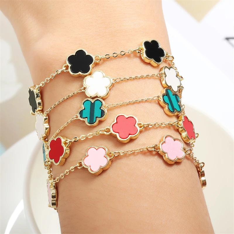 RAKOL Korean Colorful Five Leaf Flower Charm Bracelets for Women