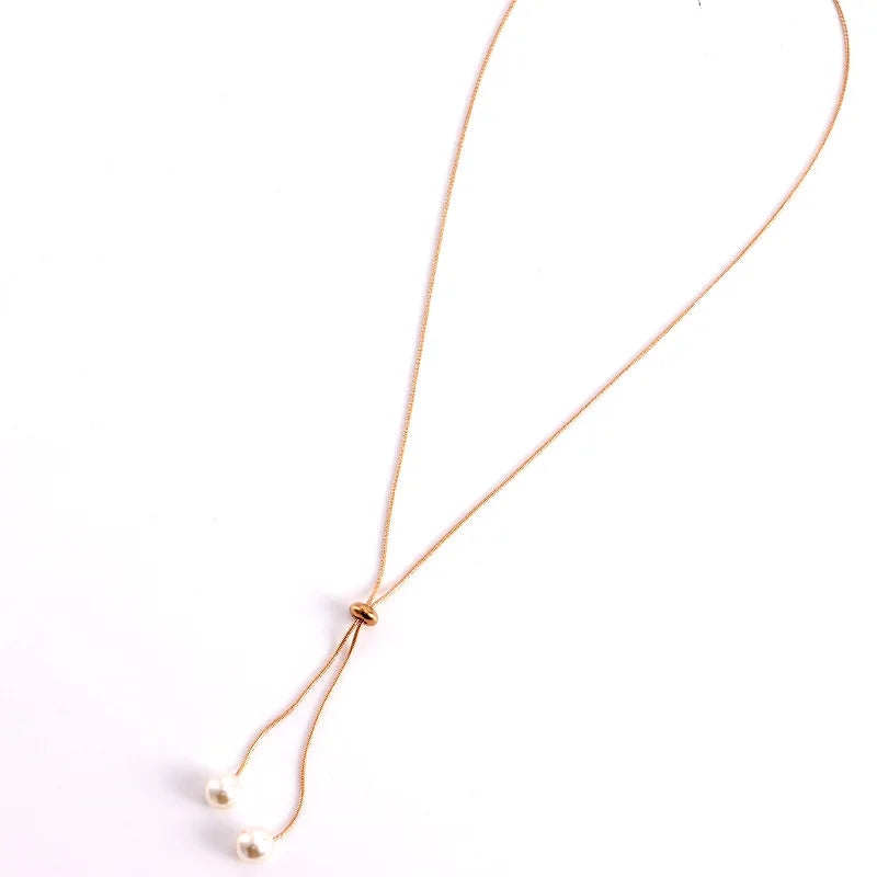 Fashion Simple Gold Color Pearl Necklaces for Women Long Tassel