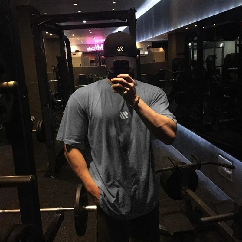 Men Short sleeve Cotton T-shirt men Sports Fitness Bodybuilding