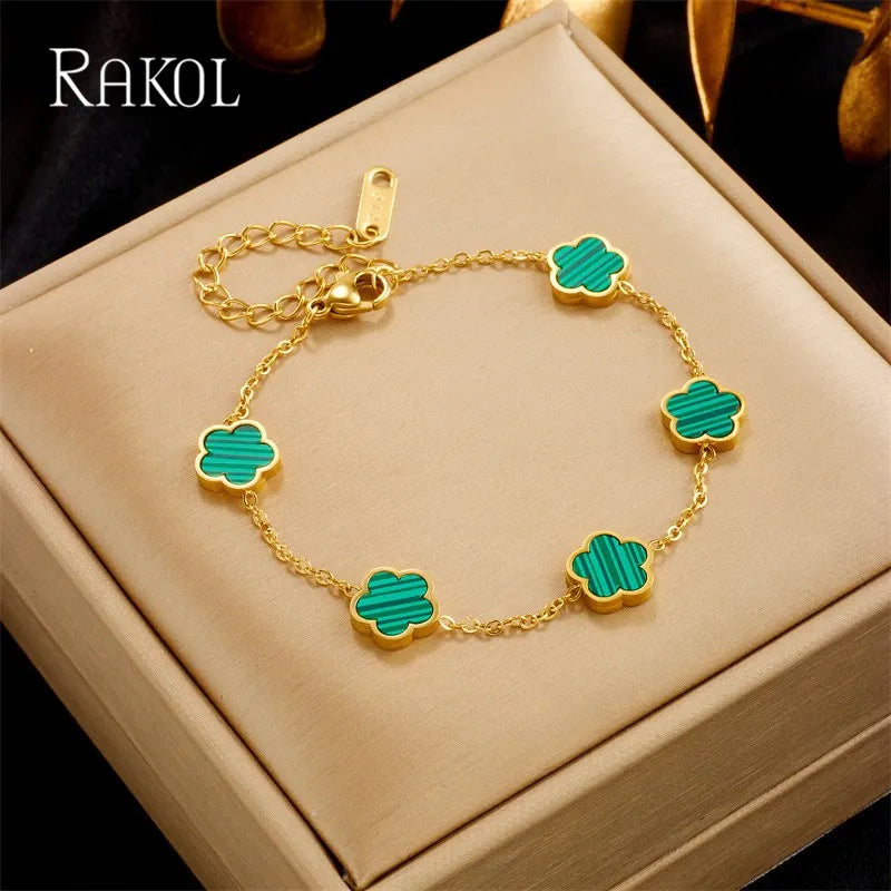 RAKOL Korean Colorful Five Leaf Flower Charm Bracelets for Women