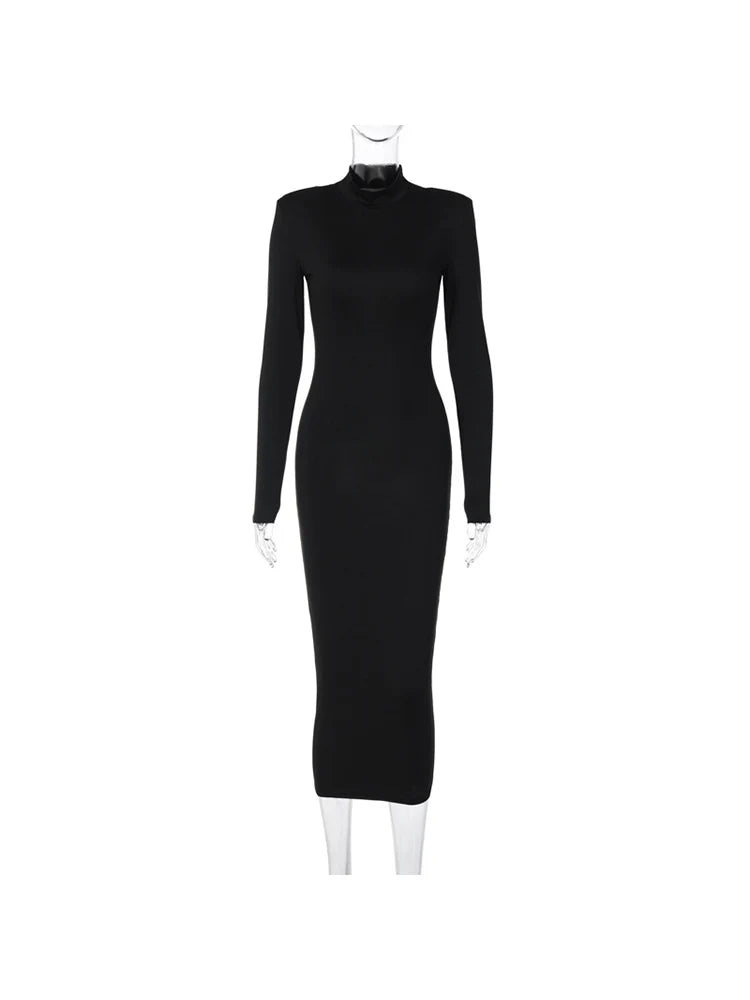 CNYISHE Women Turtleneck Black Sexy Bodycon Maxi Dress