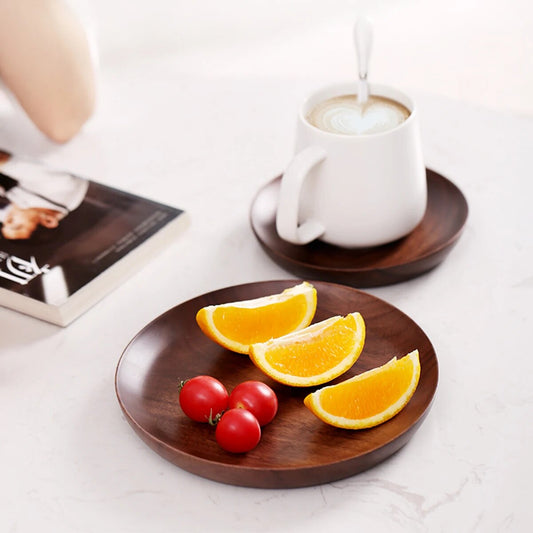 Royalling Round Solid Wood Plates, Stackable Dinner Plates, Natural Tableware Dining for Dishes Snack - Acacia and Walnut Wooden