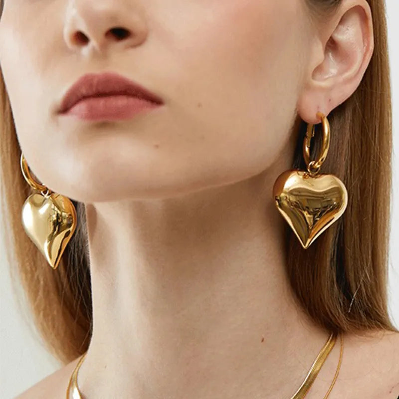 Chic Heart Huggie Hoop Earrings Asymmetric Big Earrings For Women New Gold