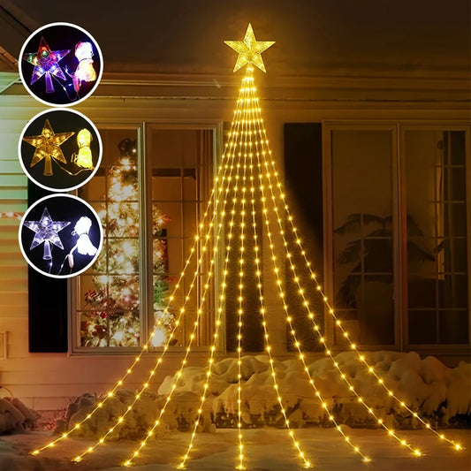 LED Star Waterfall Lights Christmas Decorations String Lights Christmas Tree Ornaments for Home 2024 Navidad Natal New Year 2025