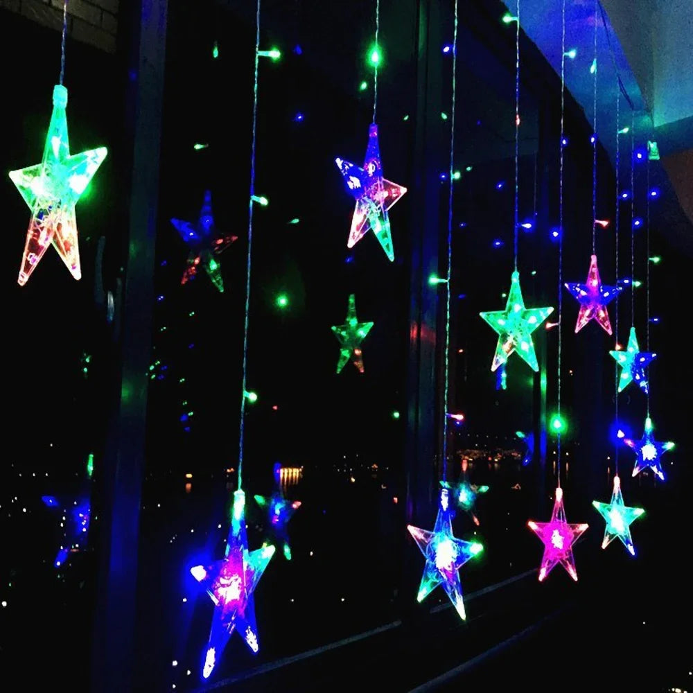 Christmas Star String Lights LED Garland Curtain Fairy light 2.5M Outdoor Indoor For Bedroom Home Party New Year Decoration 2025