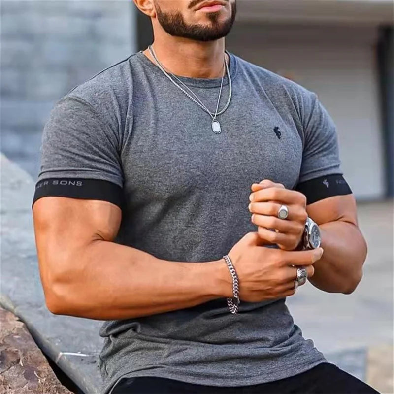 Gym T-shirt Men Short sleeve Casual Slim Male Fitness Bodybuilding shirt Workout