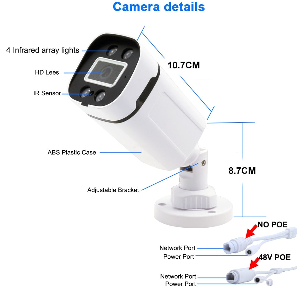 4K 8MP POE IP Camera Audio Outdoor POE H.265 Onvif Bullet CCTV Home 5MP Color Night Vision Security Camera