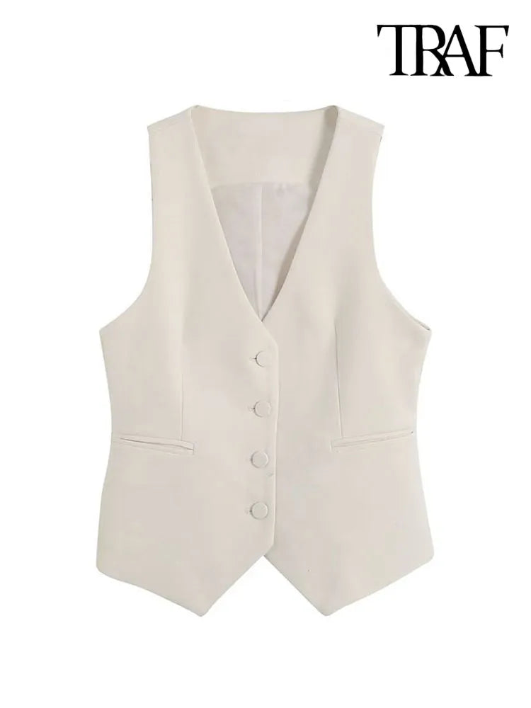 TRAF Women Fashion Front Button Fitted Waistcoat