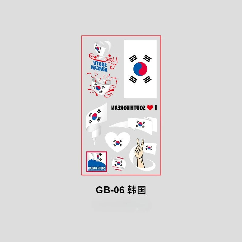 10Pcs Waterproof National Flag Temporary Tattoos for 2026 World Cup Face Body Stickers for Football Fans Match Day Decorations