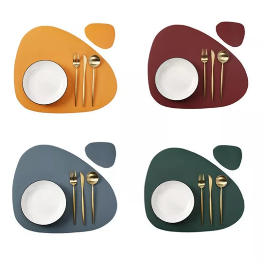 Irregular Shape PU Leather Placemats Set Oil-Proof Waterproof for Kitchen Tables Bistro Tables Bars Coffee Shops Hotels