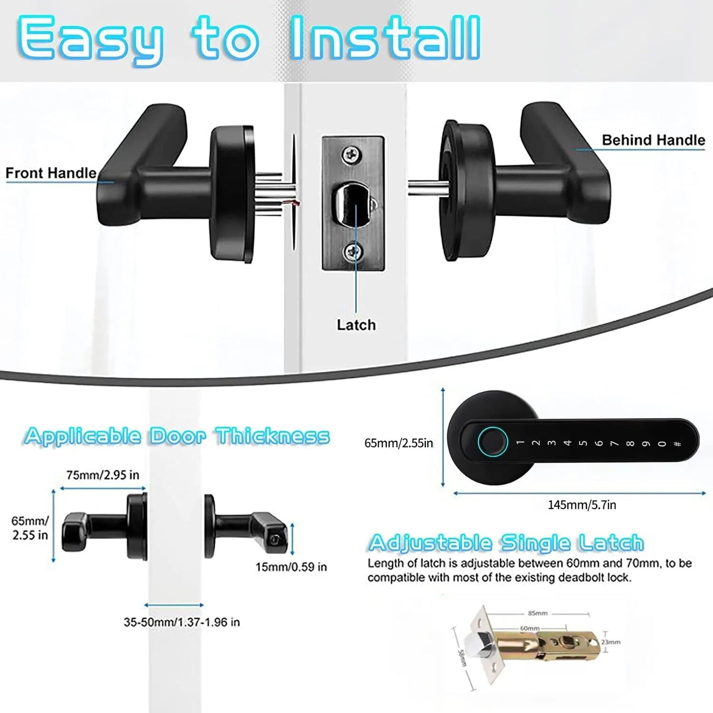 Smart Fingerprint Door Lock Handle for Home House Apartment With Key card Digital Door Lock Keypad Keyless Entry electronic lock