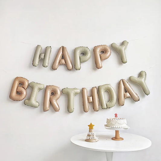 16Inch Happy Birthday Balloons Cream Caramel Color Foil Letter Balloon Set For Birthday Decoration Kids Party Supplies