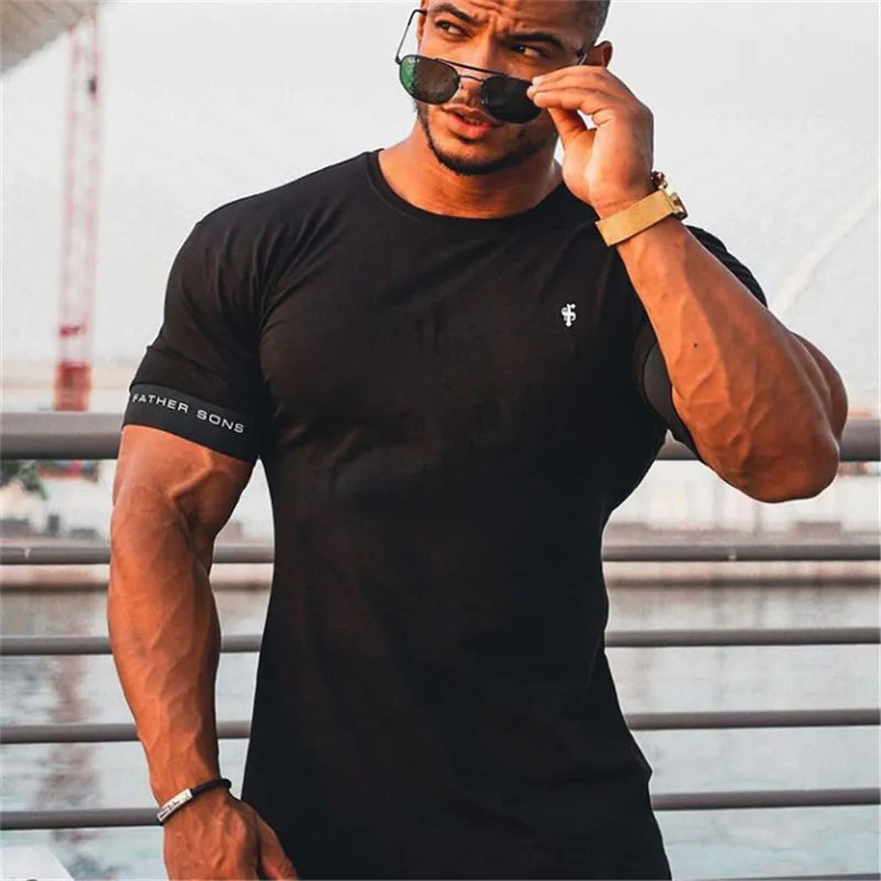 Gym T-shirt Men Short sleeve Casual Slim Male Fitness Bodybuilding shirt Workout