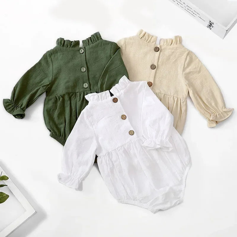 Fashion Baby Girls Romper Cotton Long Sleeve Ruffles.