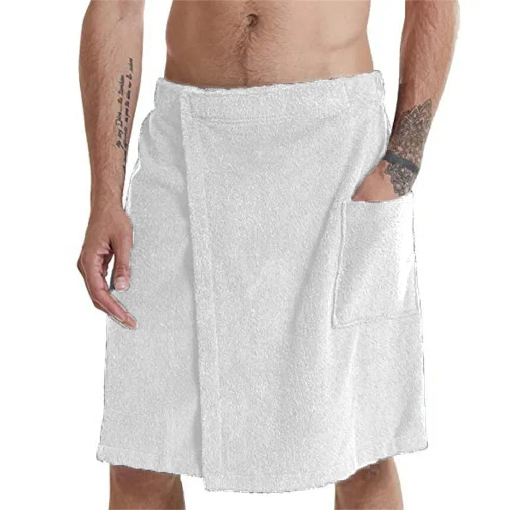 Men Soft Wearable Bath Towel with Pocket Bathrobes Shower