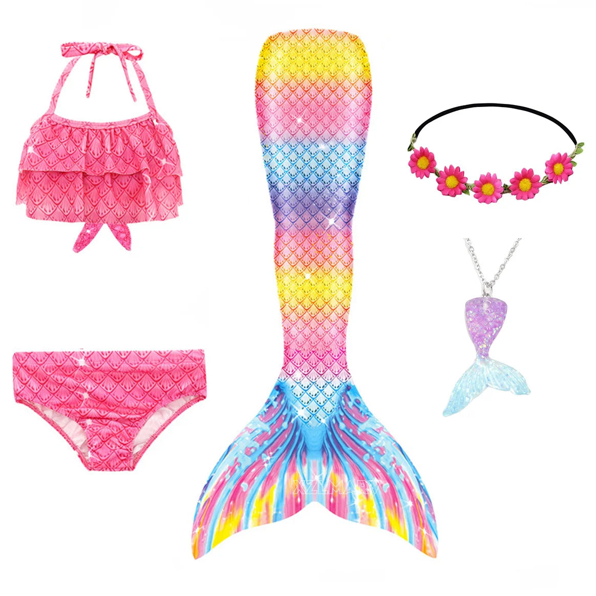 5pcs Girls Mermaid Tails for Kids Memaid Swimsuit Bikini Bathing Suit