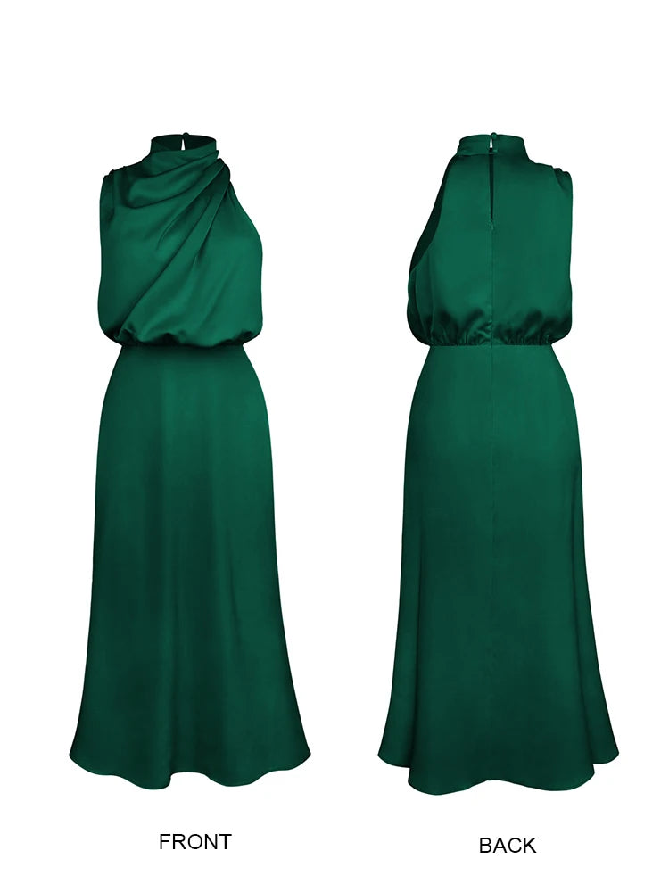 Summer Silk Satin Sleeveless Long Dress