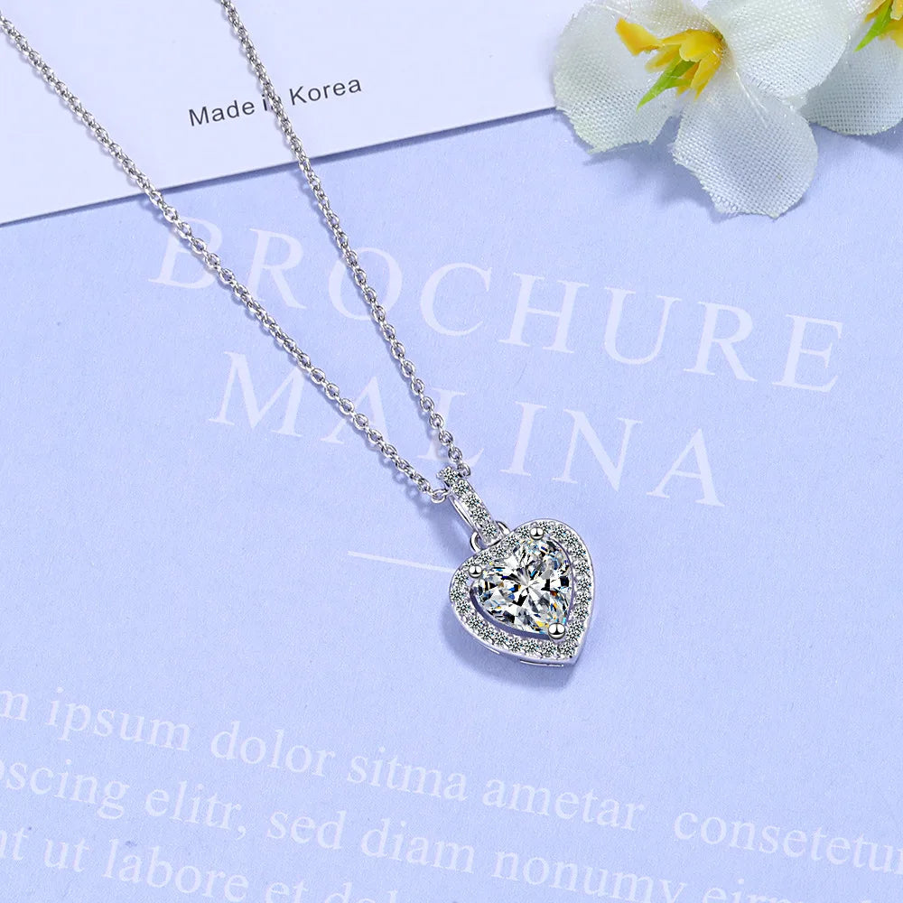 Sterling Silver Zircon Heart Pendants Necklaces For Women