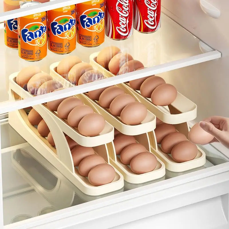 New Automatic Rolling Double-layer Egg Dispenser, Egg Holder Dispenser for Refrigerator, Holds 15 Eggs