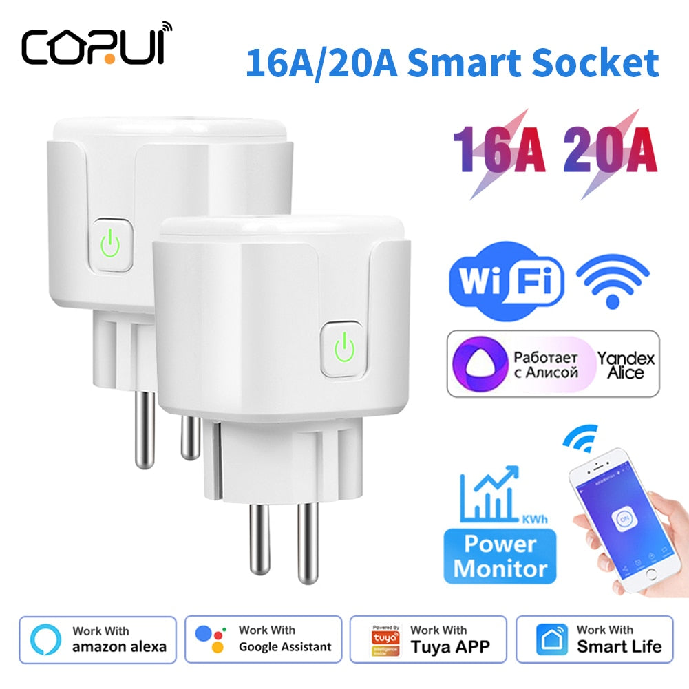 Tuya Smart Socket 16A/20A EU WIFI Wireless Remote Control