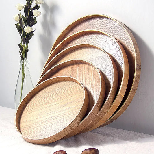 Japanese Style Round Tray Food Serving Plate Wood Snack Dessert Plate natural Tea Food Server Dishes Drink Platter waterproof