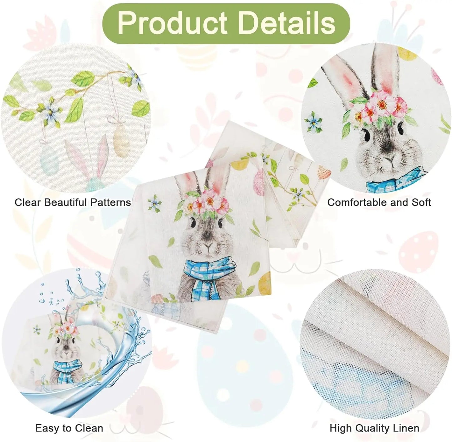 Happy Easter Bunny Linen Table Runner Spring Flowers Bunny Egg Easter Decor Farmhouse Kitchen Dining Table Holiday Party Decor