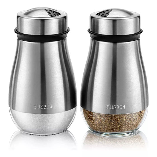 Salt and Pepper Seasoning Shaker Stainless Steel Glass Bottom