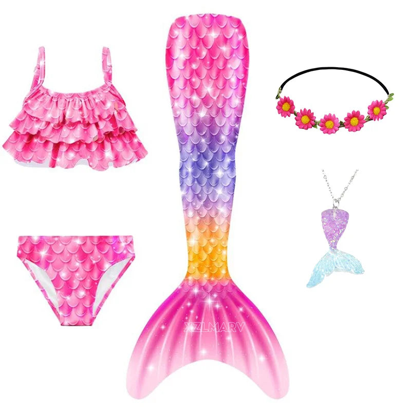 5pcs Girls Mermaid Tails for Kids Memaid Swimsuit Bikini Bathing Suit