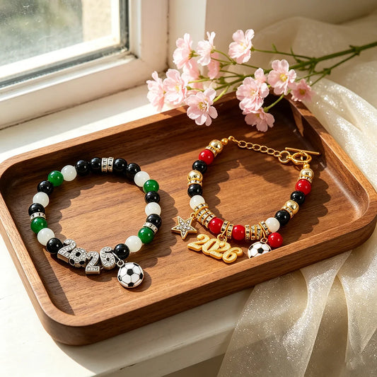 2026 World Cup Football Fan Beaded Bracelet with Soccer Ball Charm And Star Accents Sporty Game Day Jewelry for Fans