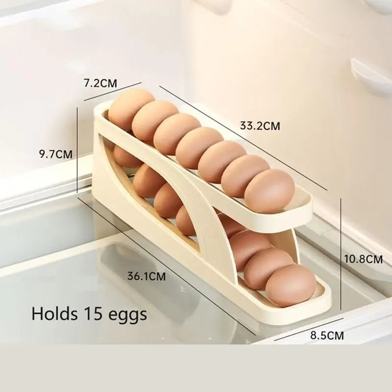 New Automatic Rolling Double-layer Egg Dispenser, Egg Holder Dispenser for Refrigerator, Holds 15 Eggs