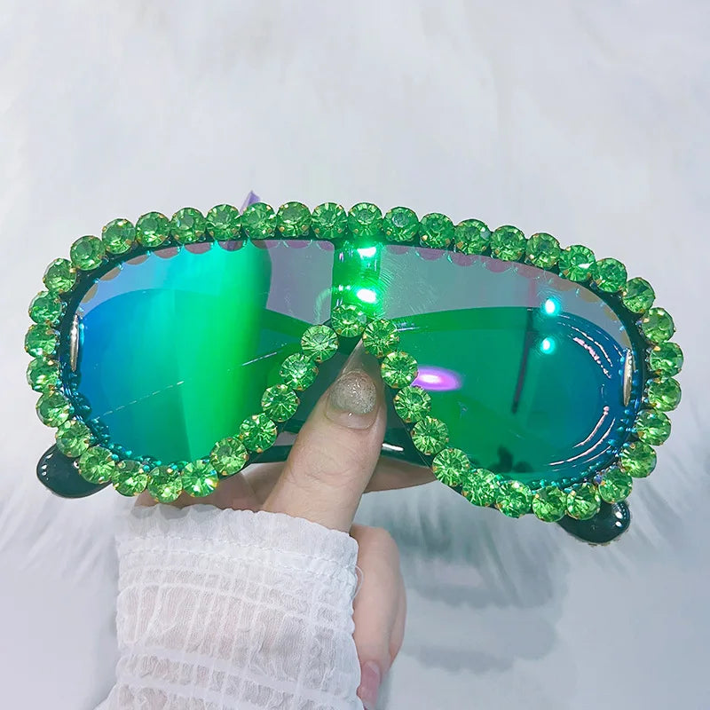 Shiny Diamonds Y2K Sunglasses Women Luxury Oversized One Piece Sun Glasses Goggle Female Trends Rhinestone Shades Eyewear UV400