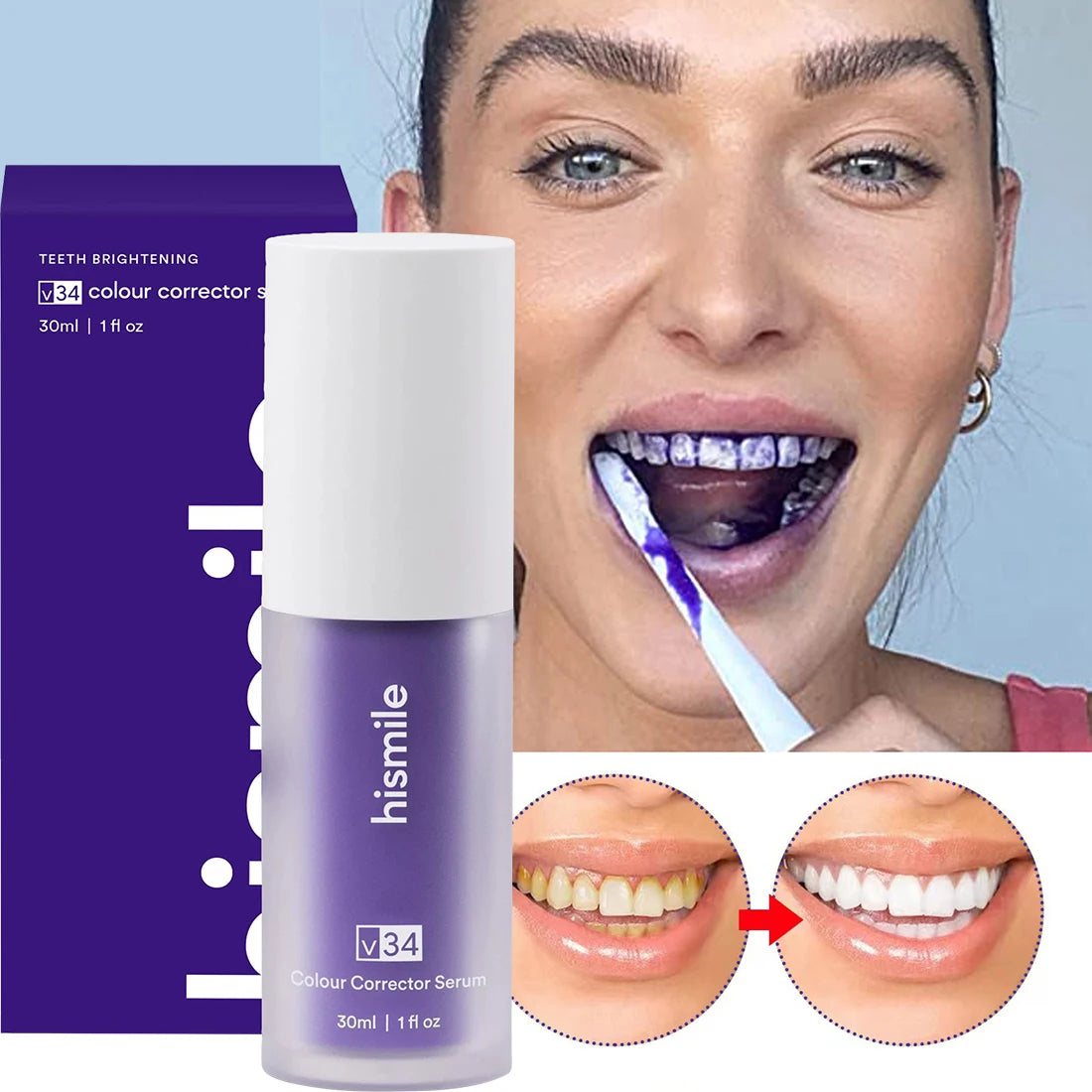 V34 Mousse Foam Toothpaste Purple Whitening Cleaning