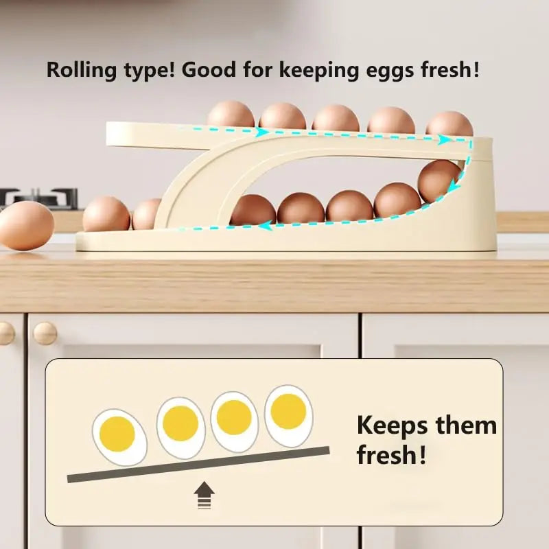 New Automatic Rolling Double-layer Egg Dispenser, Egg Holder Dispenser for Refrigerator, Holds 15 Eggs