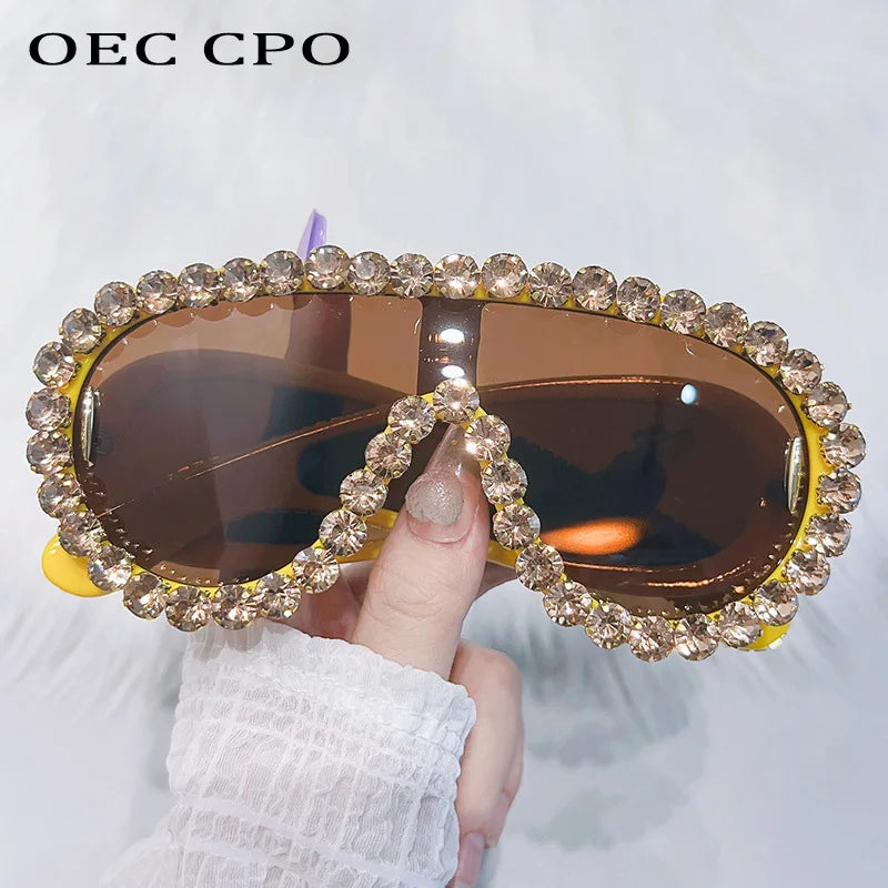 Shiny Diamonds Y2K Sunglasses Women Luxury Oversized One Piece Sun Glasses Goggle Female Trends Rhinestone Shades Eyewear UV400