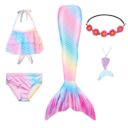 5pcs Girls Mermaid Tails for Kids Memaid Swimsuit Bikini Bathing Suit