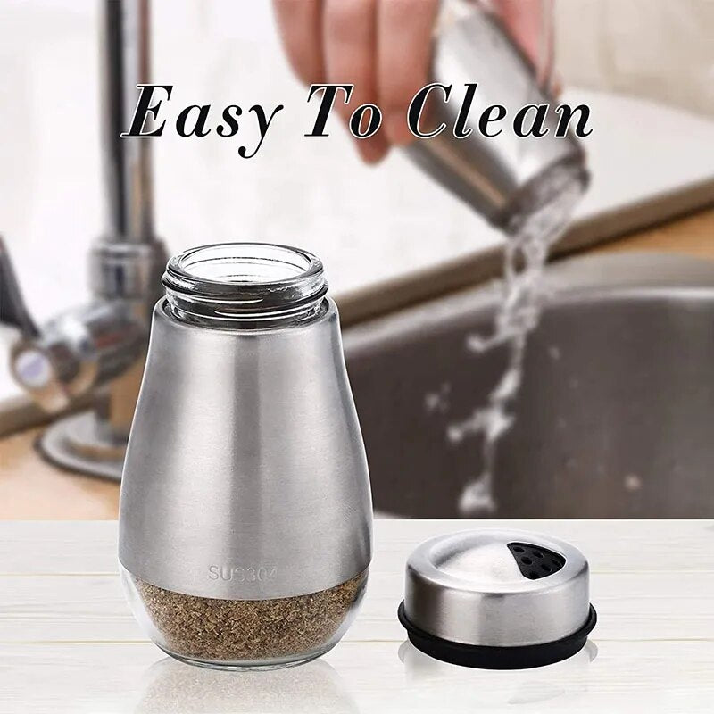 Salt and Pepper Seasoning Shaker Stainless Steel Glass Bottom