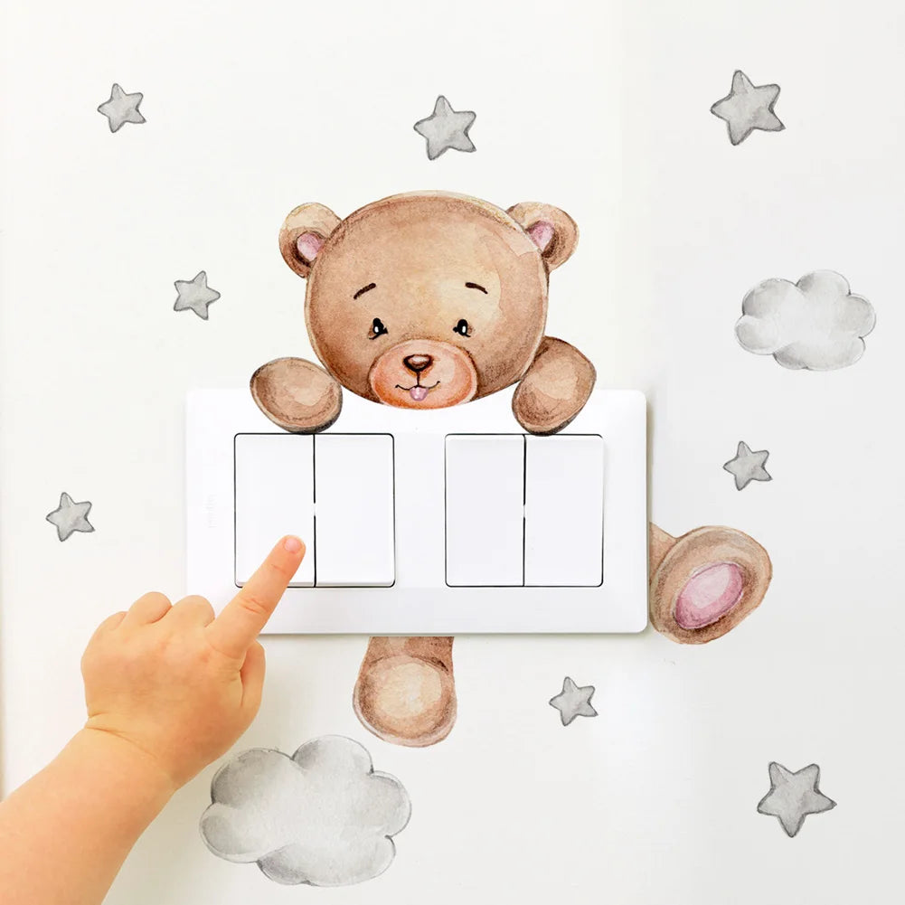 Cartoon Bear Star Switch Sticker For Kid Baby Room Bedroom Decoration Mural Self-adhesive Home Decor Wallpaper Cute Wall Decals