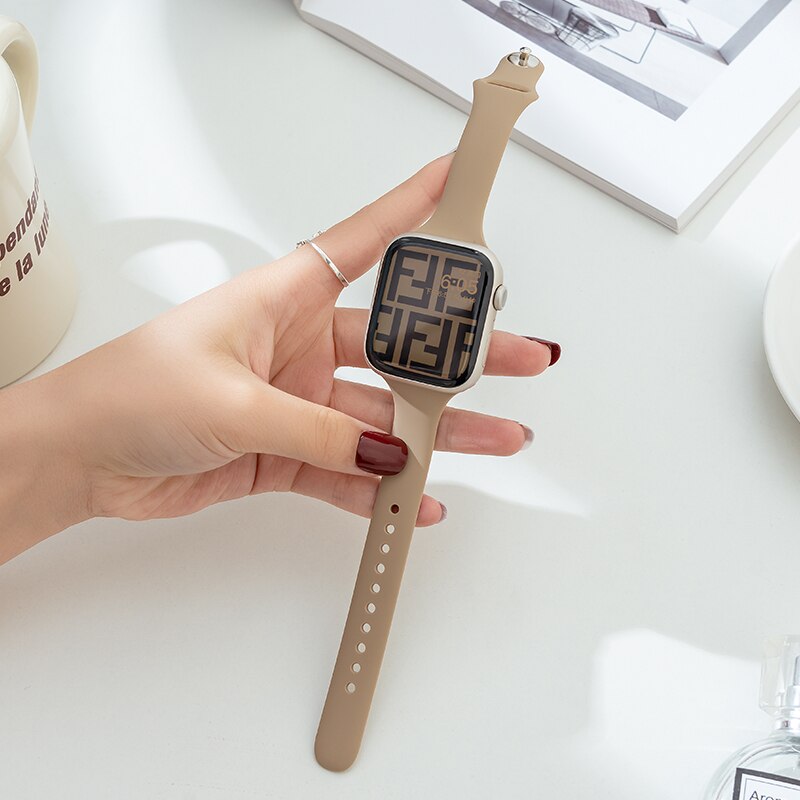 Thin Silicone Strap For Apple Watch 40mm 44mm 45mm 41mm 38mm 42mm Solid Color Strap Bracelet For IWatch Series 1 2 3 4 5 6 SE 7