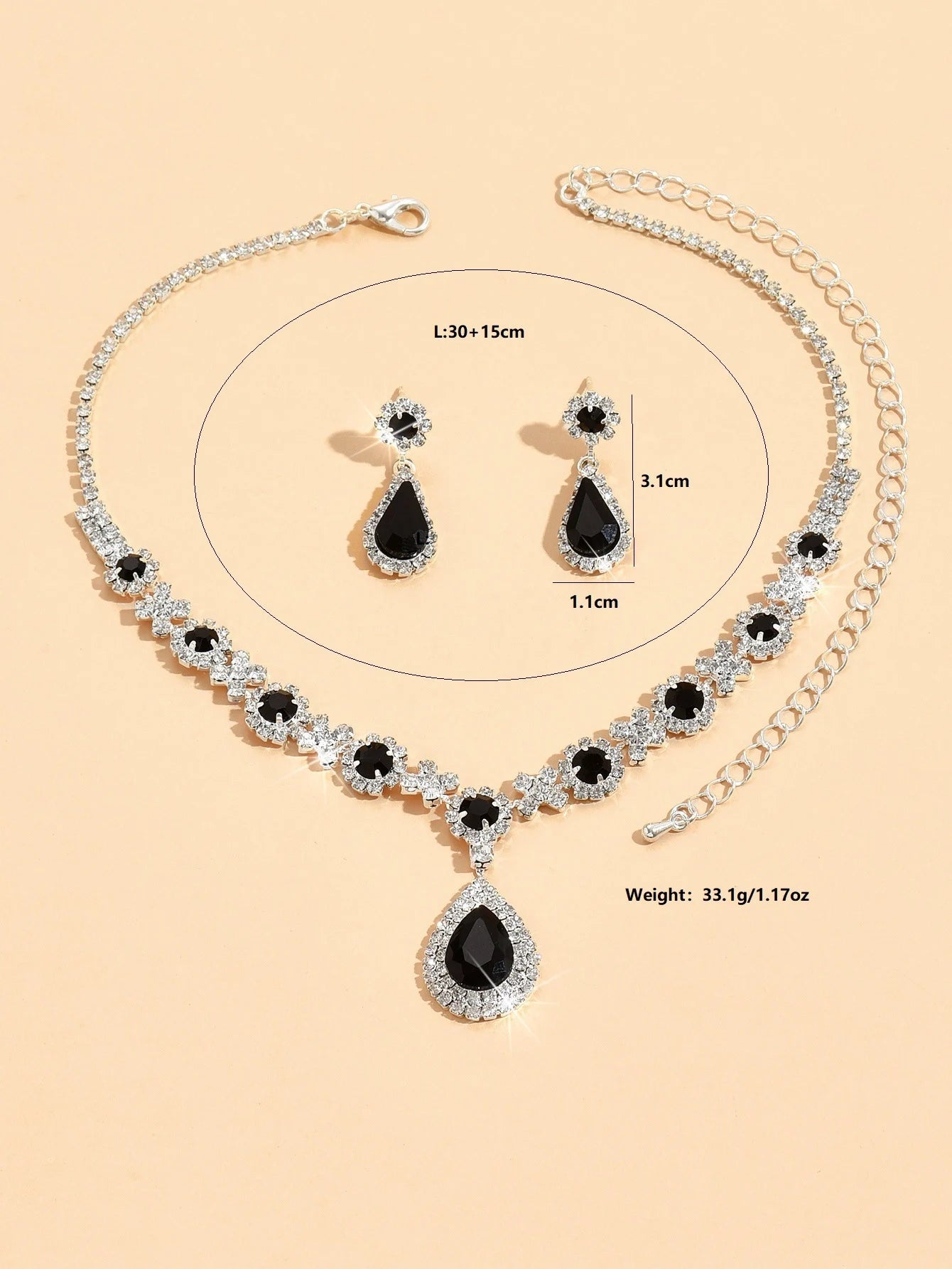 3pcs Fashion Crystal Drop Necklace Earrings Women's Jewelry Set