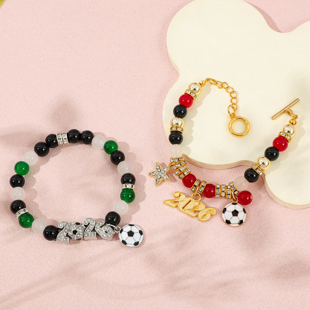 2026 World Cup Football Fan Beaded Bracelet with Soccer Ball Charm And Star Accents Sporty Game Day Jewelry for Fans